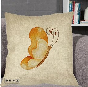 Perna Decorativa Fluture Acuarela Auriu, 40x40 cm, Crem, Husa Detasabila, Perna Inclusa, BEKZ®