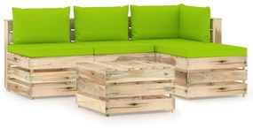 Set mobilier gradina cu perne, 5 piese, lemn verde tratat bright green and brown, 5