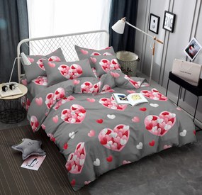 Lenjerie de pat din microfibra gri, PINK HEARTS