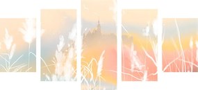 Tablou 5-piese castel într-un peisaj pastelat