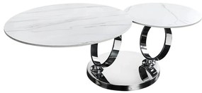 Masuta de cafea moderna cu doua blaturi rotative din ceramica DANCING RINGS 80-135cm