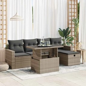 3327810 vidaXL Set mobilier grădină cu perne, 6 piese, gri, poliratan