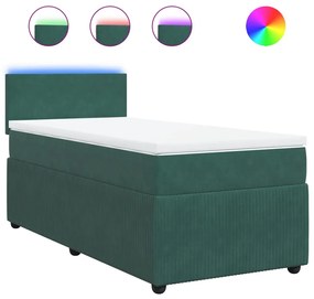 3289911 vidaXL Pat box spring cu saltea, verde închis, 90x190 cm, catifea