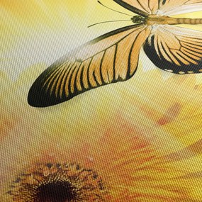 Tablou - Fluture galben cu flori (120x50 cm)