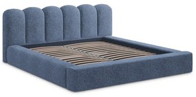 Pat matrimonial albastru tapițat cu spațiu de depozitare cu somieră 180x200 cm Mano – Makamii