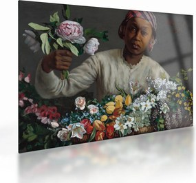 Tablou pe sticlă - Frédéric Bazille, Young Woman with Peonies, reproducere (70x50 cm)