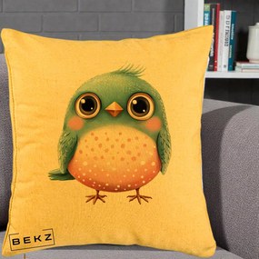 Perna Decorativa Pasare Teal-Roz cu Pete, 40x40 cm, Galben, Husa Detasabila, Perna Inclusa, BEKZ®