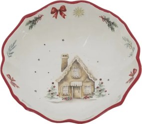 Bol mare din ceramică albă cu motive de Crăciun, 6.5x21 cm, „Chalet de Noël"
