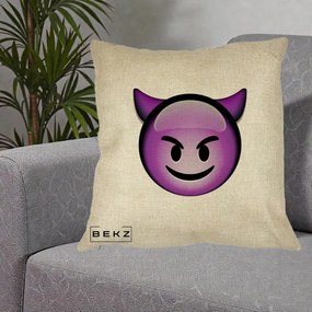Perna Decorativa Emoji Diavol Mov, 40x40 cm, Crem, Husa Detasabila, Perna Inclusa, BEKZ®