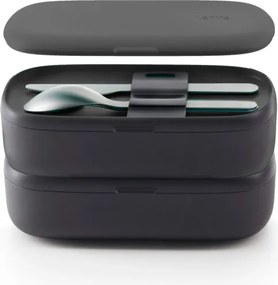 Set 2 cutii pentru pranz/alimentare Lekue On The Go 1010222, 2x500 ml, Tacamuri incluse, Polipropilena, -20°C/+100°C, Negru