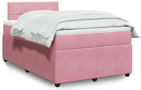 vidaXL Pat box spring cu saltea, roz, 120x200 cm, catifea