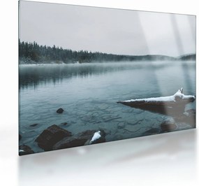 Tablou pe sticlă - lacul nordic înghețat (70x50 cm)