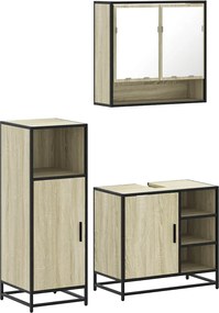 vidaXL Set mobilier de baie, 3 piese, stejar sonoma, lemn prelucrat