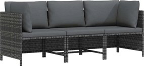 vidaXL Canapea de grădină cu 3 locuri, cu perne, gri, poliratan