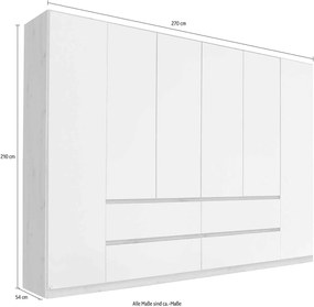 Dulap 270 cm latime, 6 usi batante si 4 sertare, culoare alb