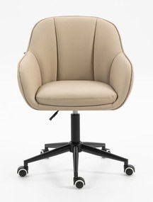 HR2055K Scaun Crem din Piele Ecologica cu Bază Neagră