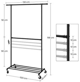 Suport pentru haine cu roti, Songmics, 110 kg, HSR62BK, Negru