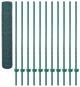 Gard din plasa de sarma cu stalpi, verde, 25 x 1,5 m, otel 1, 1.5 m, 25 m, 13 mm