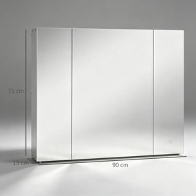 kleankin Dulap de baie cu oglindă și lumină LED, 90x15x75 cm, uși soft-close, reglabil în 3 culori, rafturi ajustabile, întrerupător tactil, alb | Aosom Romania