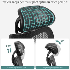 Scaun de birou cu tetieră MAGNUS, max. 150 kg, negru SongmicsHome