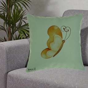 Perna Decorativa Fluture Acuarela Auriu, 40x40 cm, Verde, Husa Detasabila, Perna Inclusa, BEKZ®