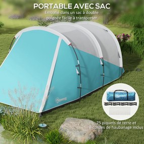 Outsunny Cort de camping familial pentru 4-5 persoane, cort tip tunel impermeabil, 2 uși ferestre, ventilat 4,6 x 2,6 x 1,9 m, albastru | Aosom Romania