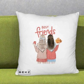 Cadou pentru Prieteni - Perna Personalizata Best Friends Toamna, 40x40 cm, Alb Pufos, Husa Detasabila, Perna Inclusa, BEKZ®