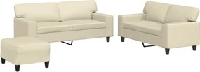 vidaXL Set de canapele, 3 piese, crem, piele ecologică