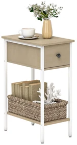 HOMCOM Masă Auxiliară Îngustă cu Sertar Raft Deschis și Structură Metalică pentru Sufragerie Dormitor 25x39,8x58,2 cm Lemn Natural | Aosom Romania