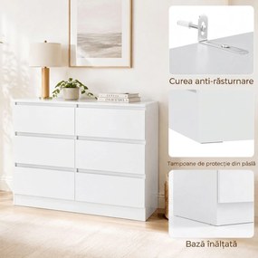 HOMCOM Comodă cu Sertare 6 Sertare Modernă cu Mânere Integrate Ascunse, Economisire Spațiu, PAL, 100x35x69 cm, Alb | Aosom Romania
