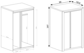 Dulap de haine Livia 01 (Stejar ribbeck + Alb lucios). 1057857