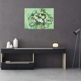 Tablou pe sticlă - Vincent van Gogh, Roses, reproducere (70x50 cm)