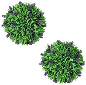 Set de 2 arbuști ornamentali artificiali, bilă cu lavandă, 30 cm