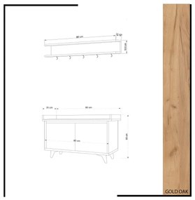 Cuier de perete ARASSO 18,8x80 cm + pantofar 60x90 alb/maro