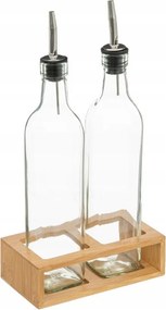 Sticle pentru ulei si otet in suport de bambus GUSTO, 2x 480 ml