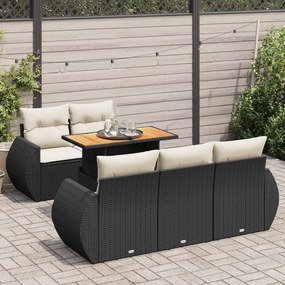 3327213 vidaXL Set mobilier de grădină cu perne, 6 piese, negru, poliratan