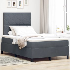 vidaXL Pat box spring cu saltea &amp; LED, gri închis, 120x190 cm catifea