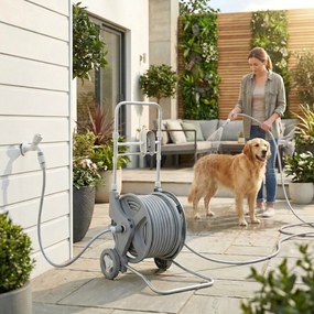 Outsunny Carucior pentru furtun 45 m tambur pentru furtun cu 2 moduri de pulverizare, adaptor robinet manivelă 2 roți 45 x 44 x 78 cm Gri | Aosom Romania