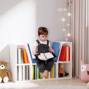 HOMCOM Bibliotecă Bancă 2 în 1 Design Contemporan 6 casete 3 Perne incluse 102L x 30l x 61A cm Alb Albastru | Aosom Romania