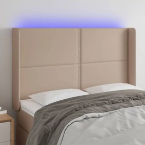 vidaXL Tăblie de pat cu LED, cappuccino, 147x16x118/128 cm, piele eco