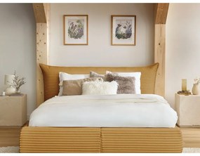 Pat matrimonial galben tapițat cu spațiu de depozitare cu somieră 160x200 cm Jade – Bobochic Paris