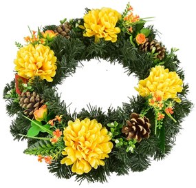 Coroană funerară Crizanteme galbene, 35 cm