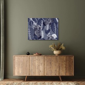 Tablou pe sticlă - Zebre între frunze (70x50 cm)
