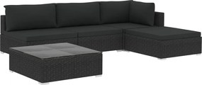 vidaXL Set mobilier de grădină cu perne, 5 piese, negru, poliratan