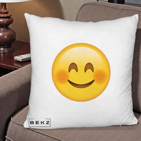 Perna Decorativa Emoji Fericit Roscat, 40x40 cm, Alb Pufos, Husa Detasabila, Perna Inclusa, BEKZ®