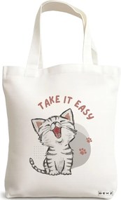 Sacosa de Panza pentru Cumparaturi, Geanta Tote, model Take it Easy, 38x34.5 cm, Alba, BEKZ®