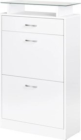 HOMCOM Dulap pentru Pantofi cu 2 Uși pe 2 Niveluri, Sertar și Raft din Sticlă, Dulap pentru Pantofi, 60x24x105,5 cm, Alb | Aosom Romania