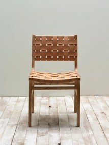 Scaun dining împletit din piele naturală și lemn de mango, maro, cu curele țesute pe șezut și spătar, 85 x 51 x 50 cm, „Itura”