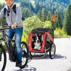PawHut Remorcă bicicletă pentru câini, 8 reflectoare, drapel, bară tractare, oțel și poliester, 30 kg, 130x73x90 cm, roșu | Aosom Romania