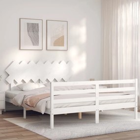 3195297 vidaXL Cadru de pat cu tăblie, alb, 160x200 cm, lemn masiv
